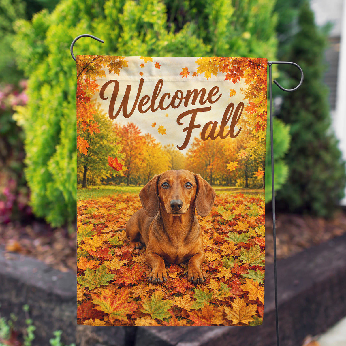 America Forever Welcome Fall Dog Dachshund Garden Flag
