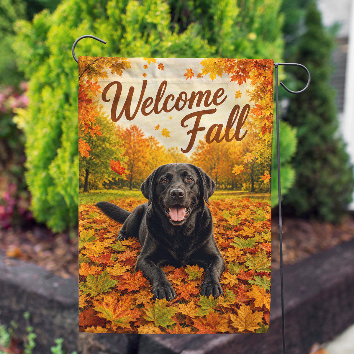 America Forever Welcome Fall Black Labrador Garden Flag