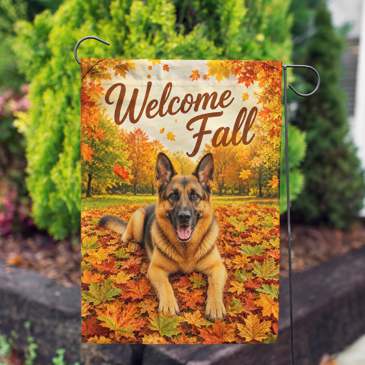 America Forever Welcome Fall German Shepherd Garden Flag