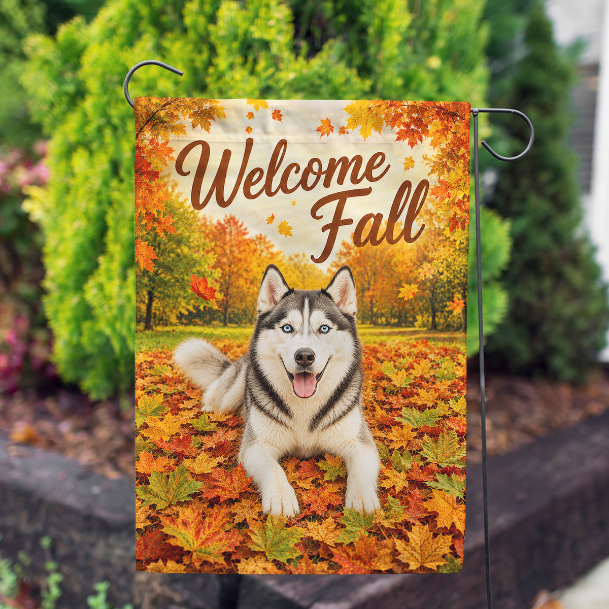 America Forever Welcome Fall Siberian Husky Garden Flag