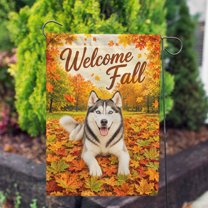 America Forever Welcome Fall Siberian Husky Garden Flag
