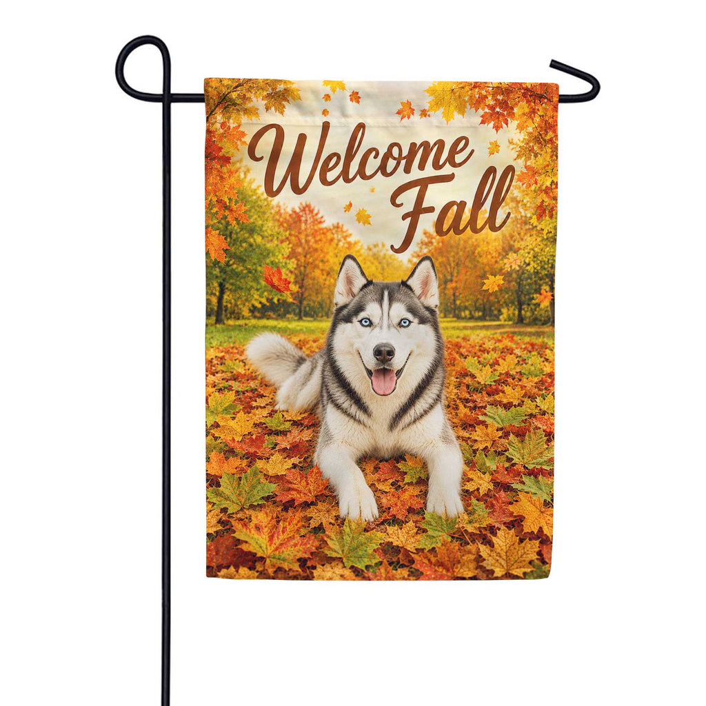 America Forever Welcome Fall Siberian Husky Garden Flag