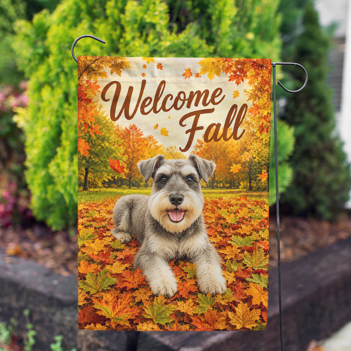 America Forever Welcome Fall Schnauzer Dog Garden Flag