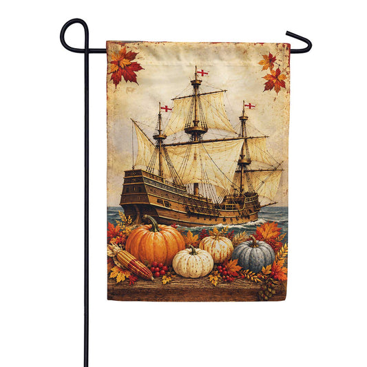 America Forever Mayflower Ship Autumn Harvest Thanksgiving Garden Flag