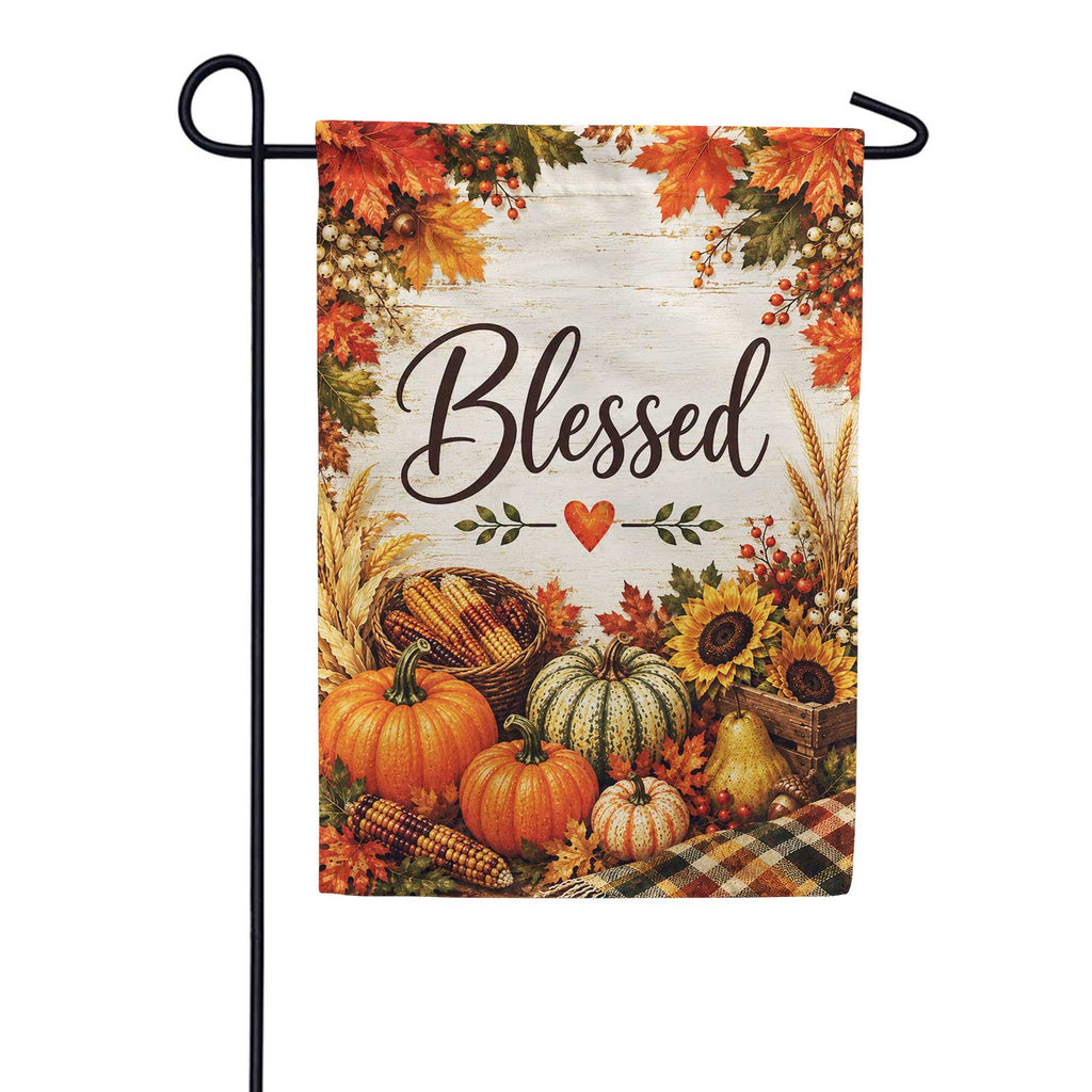 America Forever Blessed Fall Harvest Pumpkins and Autumn Leaves Garden Flag