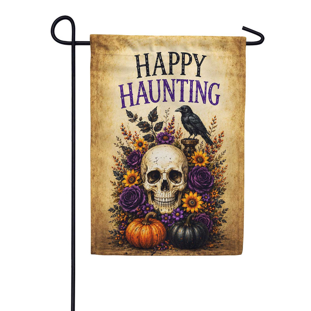 America Forever Happy Haunting Skull Floral Halloween Garden Flag