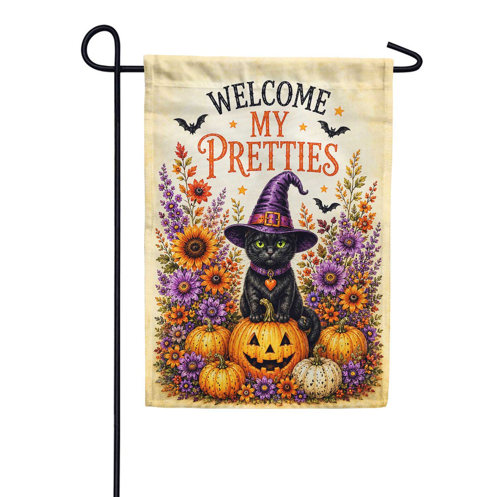 America Forever Welcome My Pretties Halloween Black Cat Garden Flag