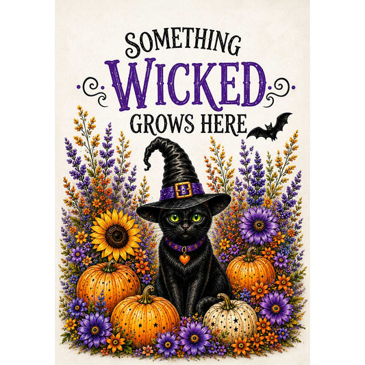 America Forever Something Wicked Grows Here Black Cat Garden Flag