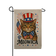 Meowica Patriotic Cat 4th of July Burlap Garden Flag