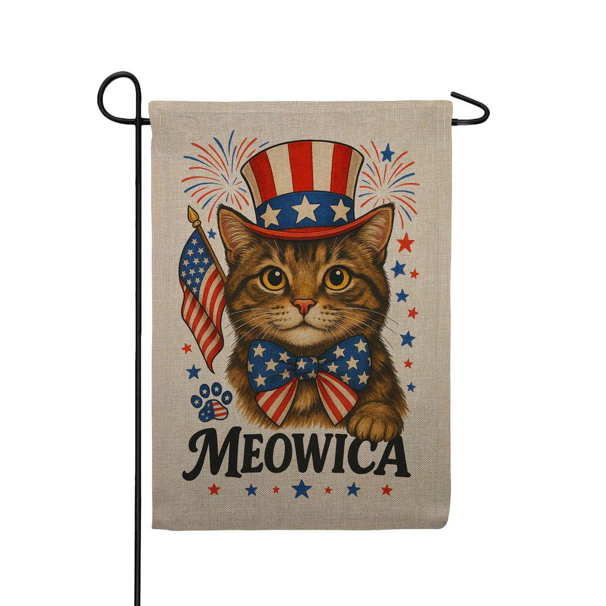 Meowica Patriotic Cat 4th of July Burlap Garden Flag