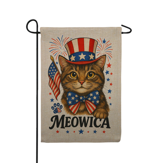 Meowica Patriotic Cat 4th of July Burlap Garden Flag