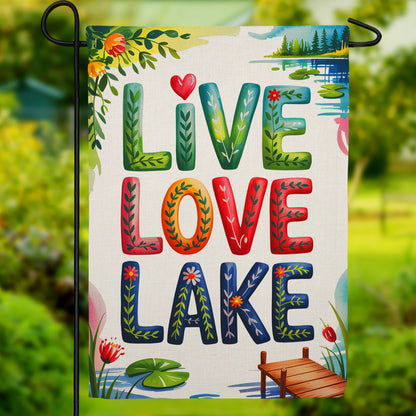 Live Love Lake Floral Lakeside Burlap Garden Flag