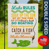 Lake Rules Rustic Burlap Garden Flag