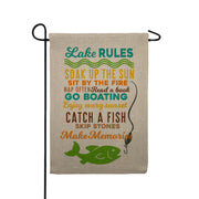 Lake Rules Rustic Burlap Garden Flag