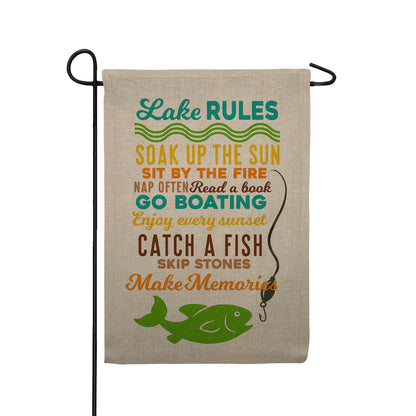 Lake Rules Rustic Burlap Garden Flag
