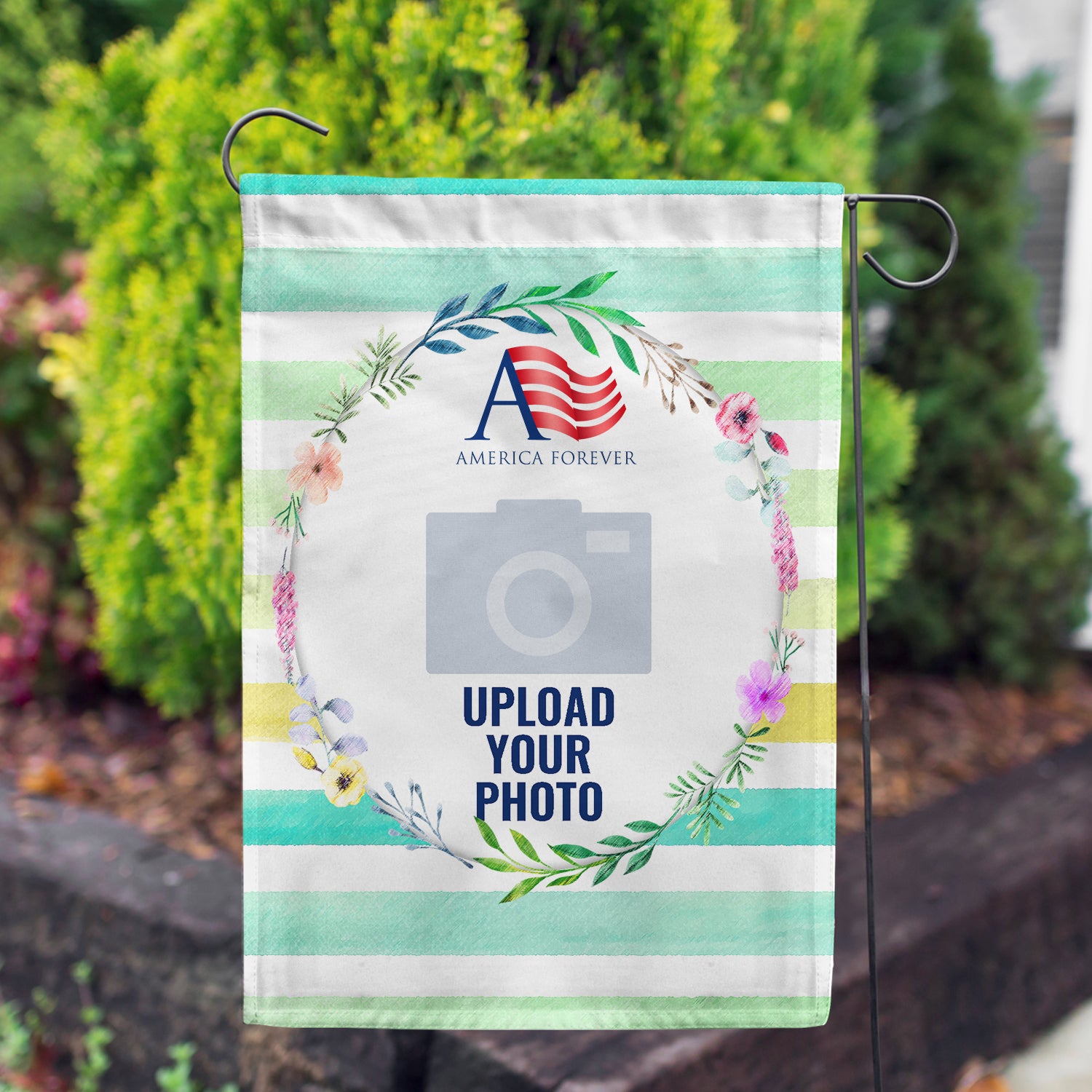 America Forever Personalized Watercolor Stripes Garden Flag