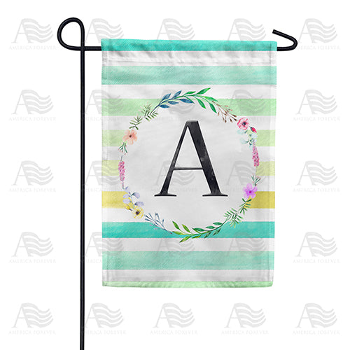 America Forever Blue Striped Watercolor Monogram Garden Flag