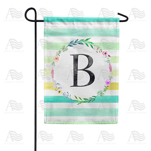 America Forever Blue Striped Watercolor Monogram Garden Flag