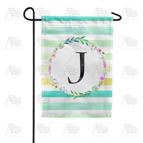 America Forever Blue Striped Watercolor Monogram Garden Flag