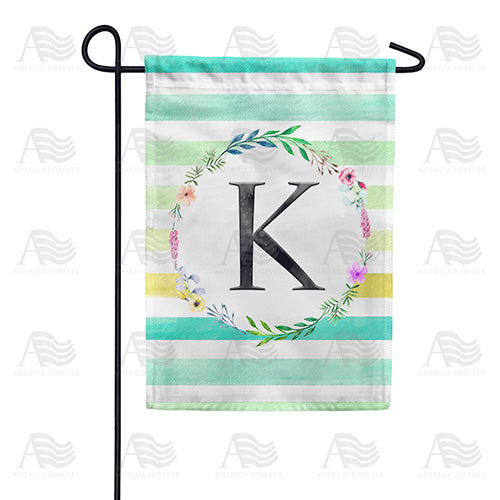America Forever Blue Striped Watercolor Monogram Garden Flag