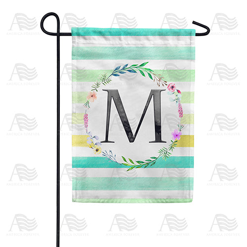 America Forever Blue Striped Watercolor Monogram Garden Flag