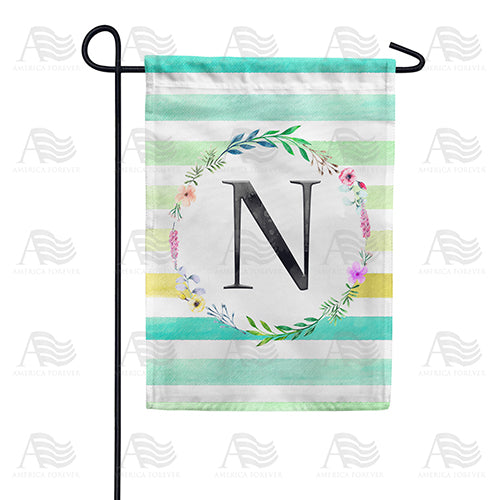 America Forever Blue Striped Watercolor Monogram Garden Flag