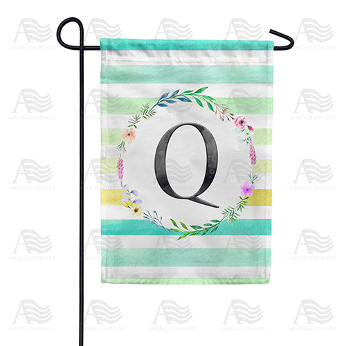 America Forever Blue Striped Watercolor Monogram Garden Flag