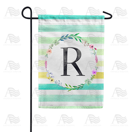 America Forever Blue Striped Watercolor Monogram Garden Flag