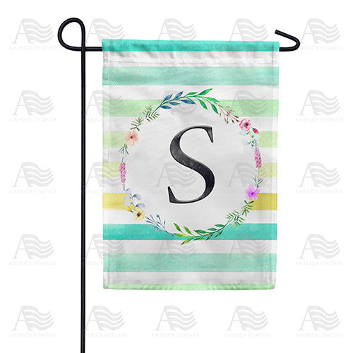 America Forever Blue Striped Watercolor Monogram Garden Flag