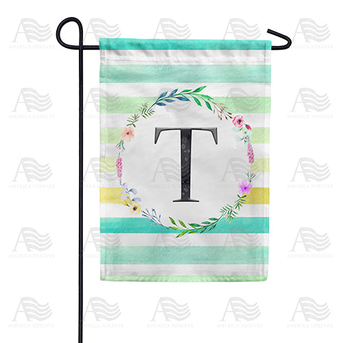 America Forever Blue Striped Watercolor Monogram Garden Flag