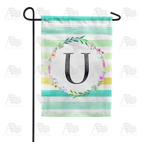 America Forever Blue Striped Watercolor Monogram Garden Flag