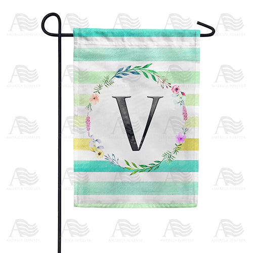 America Forever Blue Striped Watercolor Monogram Garden Flag