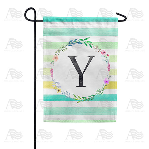 America Forever Blue Striped Watercolor Monogram Garden Flag