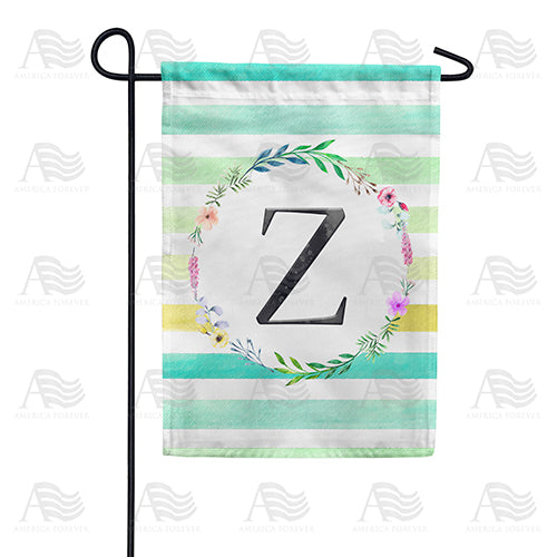 America Forever Blue Striped Watercolor Monogram Garden Flag