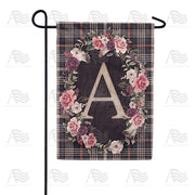 Pink And Black Plaid Monogram Garden Flag