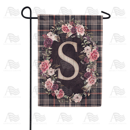 pink-and-black-plaid-monogram-garden-flag