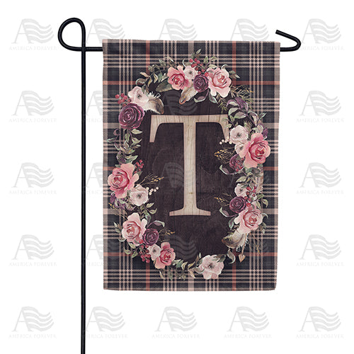 America Forever Pink And Black Plaid Monogram Garden Flag