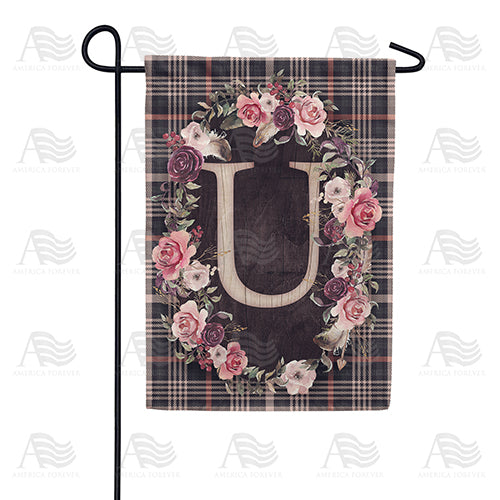 America Forever Pink And Black Plaid Monogram Garden Flag