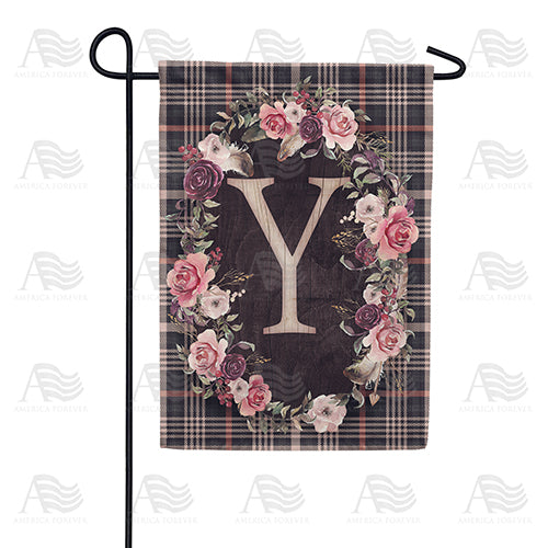 America Forever Pink And Black Plaid Monogram Garden Flag