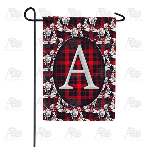 America Forever Elegant Red And Black Plaid Monogram Garden Flag