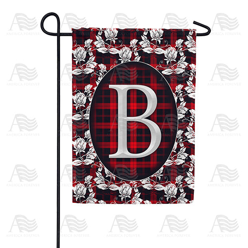 America Forever Elegant Red And Black Plaid Monogram Garden Flag