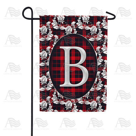 America Forever Elegant Red And Black Plaid Monogram Garden Flag