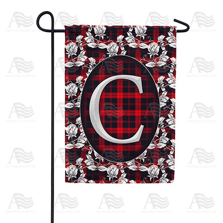 America Forever Elegant Red And Black Plaid Monogram Garden Flag