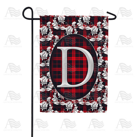 America Forever Elegant Red And Black Plaid Monogram Garden Flag