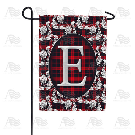 America Forever Elegant Red And Black Plaid Monogram Garden Flag