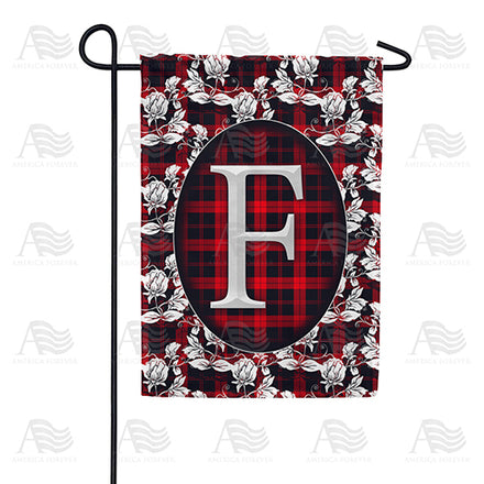 America Forever Elegant Red And Black Plaid Monogram Garden Flag