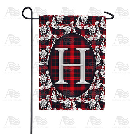 America Forever Elegant Red And Black Plaid Monogram Garden Flag