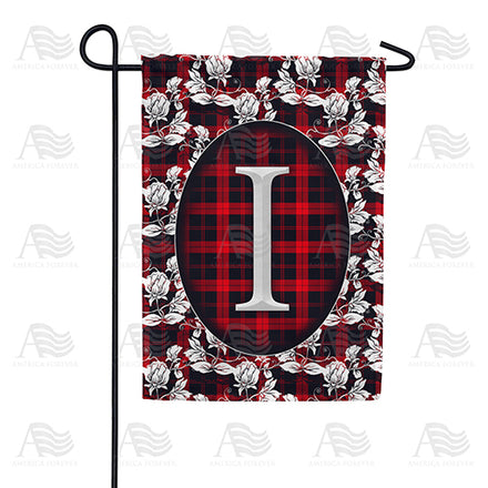 America Forever Elegant Red And Black Plaid Monogram Garden Flag
