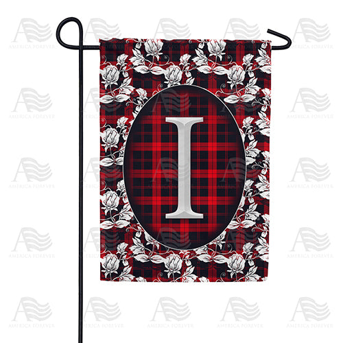 America Forever Elegant Red And Black Plaid Monogram Garden Flag