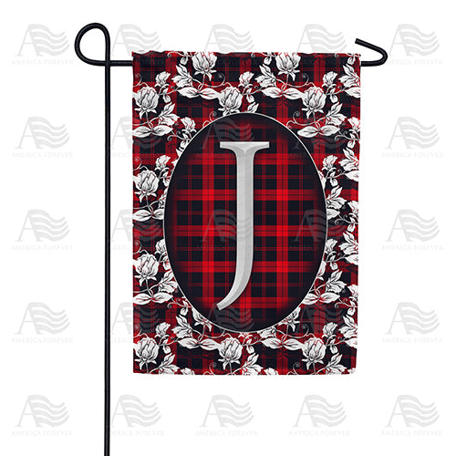 America Forever Elegant Red And Black Plaid Monogram Garden Flag